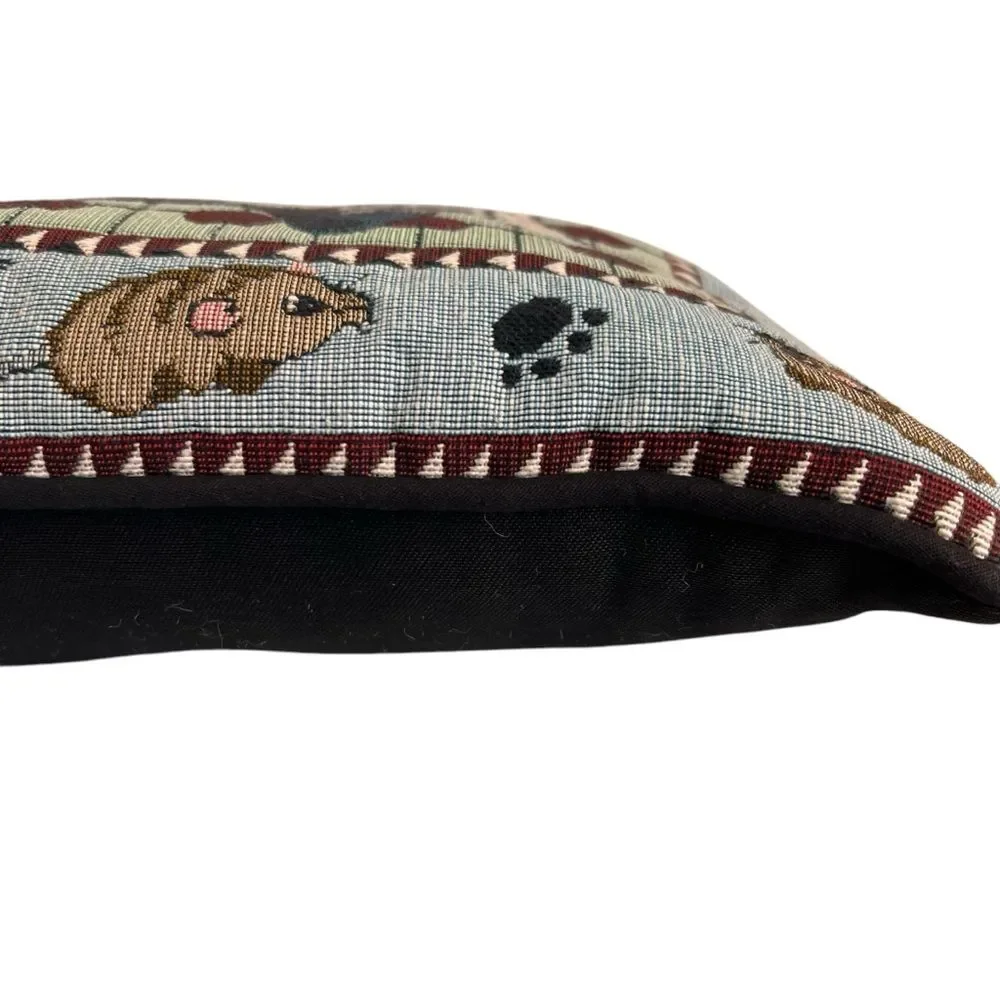 Kitty Cat & Mouse Yarn Tapestry Square Pillow 12 Inches Blue Cat Lover